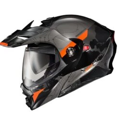 Scorpion EXO-AT960 Modular Helmet Topographic -ATOMIC MOTO SALE Scorpion Exo AT960 Topographic Modular black orange profile left