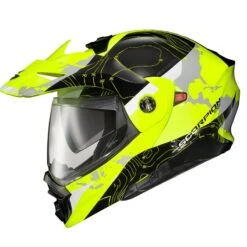 Scorpion EXO-AT960 Modular Helmet Topographic -ATOMIC MOTO SALE Scorpion Exo AT960 Topographic Modular hiviz black profile left